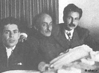 (از چپ): مرتضی کیوان، احمد شاملو، نیما یوشیج، سیاوش کسرایی و هوشنگ ابتهاج (ه‌.ا. سایه)
