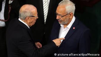 راشد الغنوشی و باجی سعید اسبسی، رئیس‌جمهور سکولار تونس
