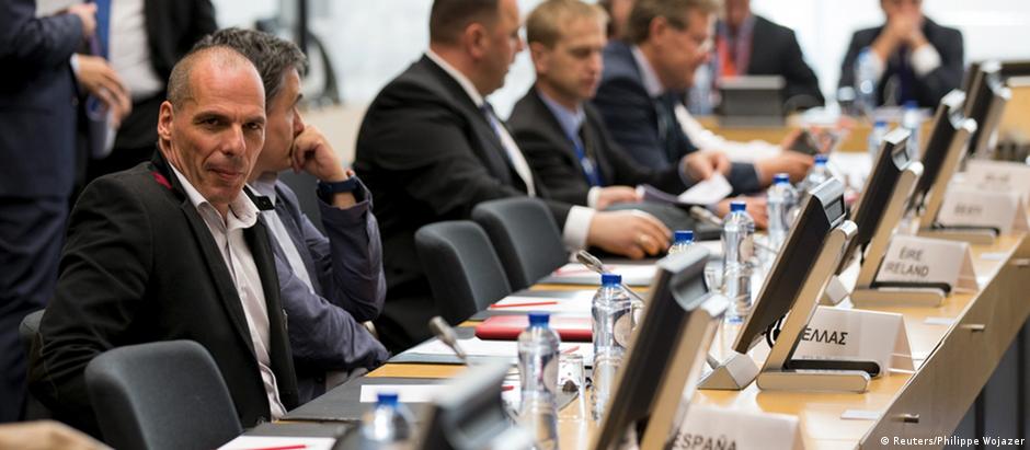 Ministro grego das Finanças, Yanis Varoufakis, durante encontro em Bruxelas com seu colegas europeus