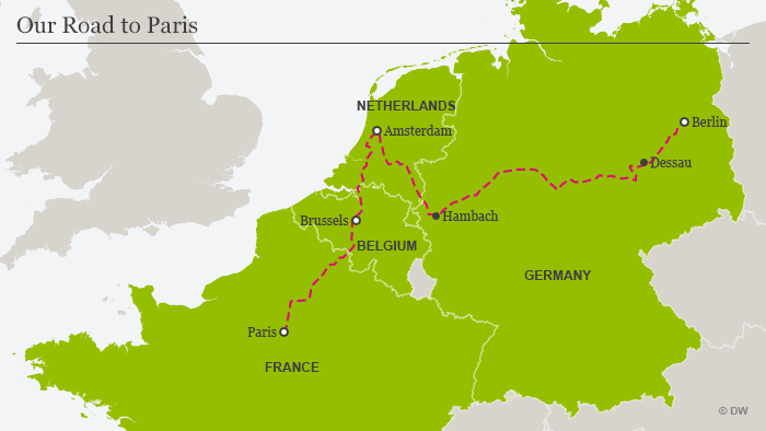 Mapa del viaje ecológico en carretera de DW (en inglés).