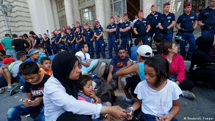 Refugees at Budapest train station in Hungary