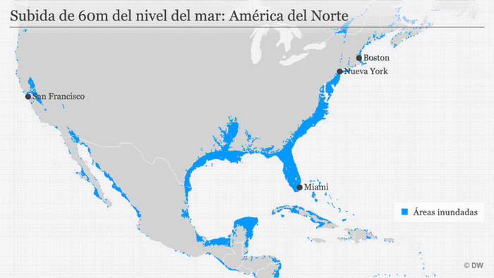 Infografik Meeresspiegelanstieg um 60 Meter Nordamerika Spanisch