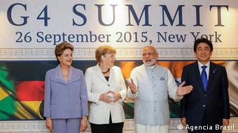 Η καγκελάριος μαζί με την πρόεδρο της Βραζιλίας και τους πρωθυπουργούς της Ιαπωνίας και της Ινδίας
