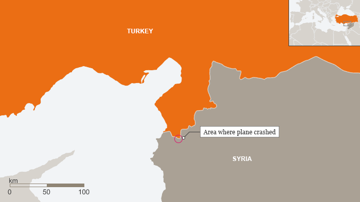Mapa del ataque de Turquía al avión ruso. 