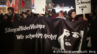 Women demonstrate in Cologne on January 5
