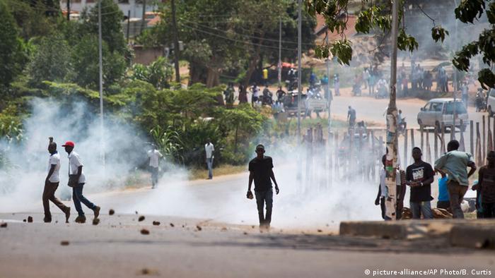 Demonstrators in Kampala on election day
