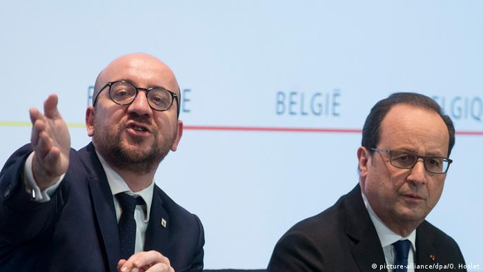 Premierul belgian Charles Michel și președintele francez Francois Hollande