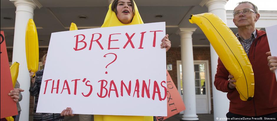 Protesto durante discurso de Boris Johnson, um dos maiores apoiadores da saída britânica da UE