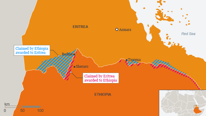 Karte Äthiopien Eritrea Grenze Englisch