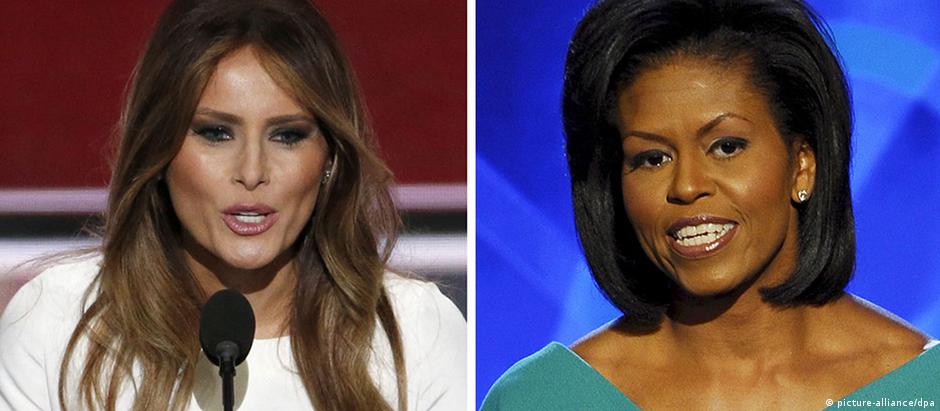 Melania (esq) foi acusada de plagiar discurso de Michelle Obama durante convenção democrata em 2008