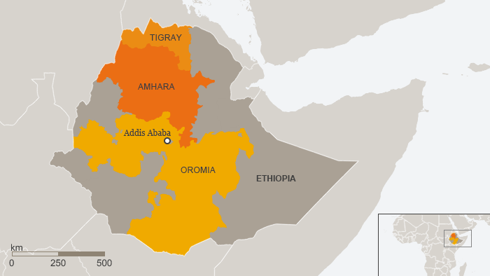 Karte Äthiopien Amhara, Tigray, Oromia Englisch
