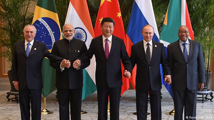 Temer, Narendra Modi (Índia), Xi Jinping (China), Vladimir Putin (Rússia) e Jacob Zuma (África do Sul)