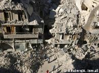 Ruínas da cidade de Aleppo, bombardeada por forças do governo sírio e russas