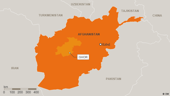 Afghanistan map showing Kabul and the province of Ghor 
