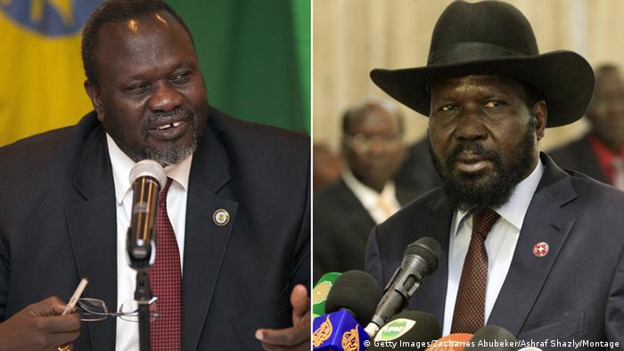 Former deputy Riek Machar (left) and President Salva Kiir of South Sudan (Getty Images/Zacharias Abubeker/Ashraf Shazly/Montage)