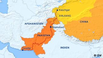Karte China Pakistan geplanter Wirtschaftskorridor Gwadar - Kaschgar (DW)