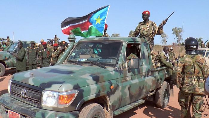 A ute showing government soldiers holding guns in Bentiu
