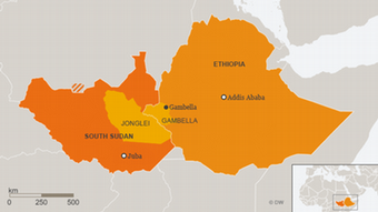 Karte Äthiopien Südsudan Gambella Englisch