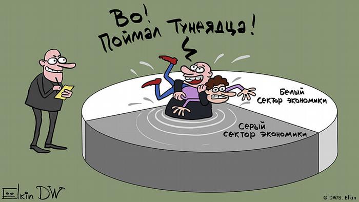 Карикатура Сергея Ёлкина на тему борьбы с тунеядством в Беларуси