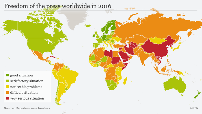 Karte Infografik Pressefreiheit weltweit 2016 ENG