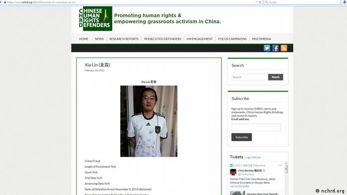 Screenshot Chinese Human Rights Defenders chinesischer Anwalt Xia Lin (nchrd.org)