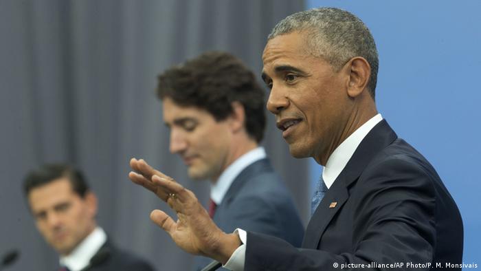 US Präsident Obama PK in Ottawa (picture-alliance/AP Photo/P. M. Monsivais)