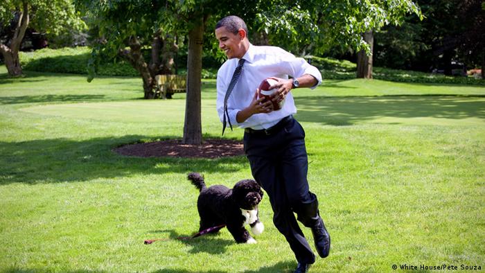 White-House-Präsident Barack Obama spielt mit Familenhund Bo im Garten. (Foto: White House/ Pete Souza)