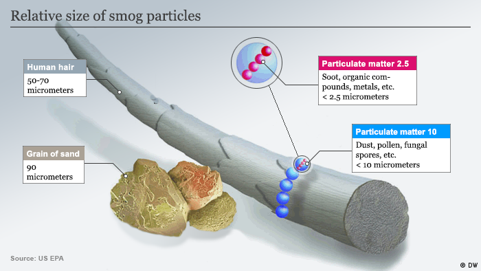 Infographic relative size of smog particles