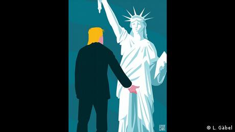 Karikatur: Trump und die Freiheitsstatue (L. Gäbel)