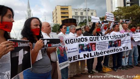 Manifestación por la liberación de los secuestrados por el ELN en Cali, Colombia el 27 de mayo de 2016. 