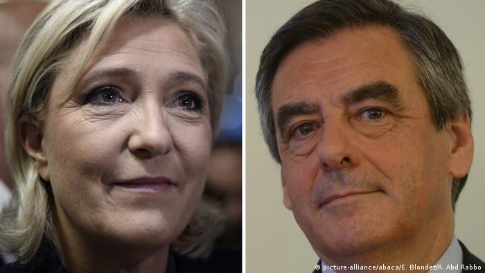 Kombobild Marine Le Pen und Francois Fillon (picture-alliance/abaca/E. Blondet/A. Abd Rabbo)