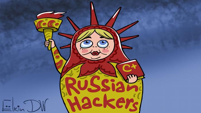 Russland Karikatur zum Thema Russische Hacker in den USA