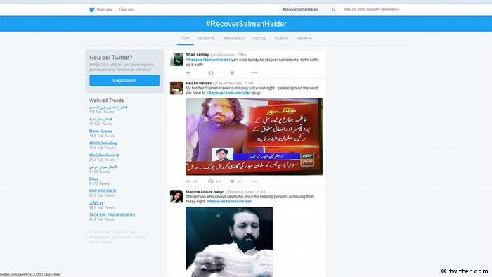 Screenshot Twitter #RecoverSalmanHaider (twitter.com)