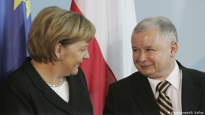 Angela Merkel și Jaroslav Kaczynski în 2006
