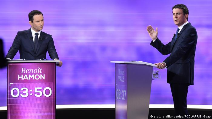 TV-Debatte Benoit Hamon und Manuel Valls (picture alliance/dpa/POOL/AFP/B. Guay)