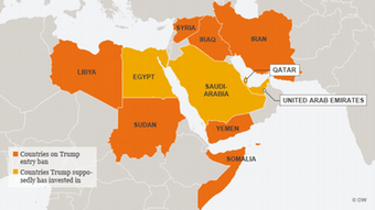 Infografik Karte Trump: Einreisestopp für Bürger aus sieben Ländern englisch