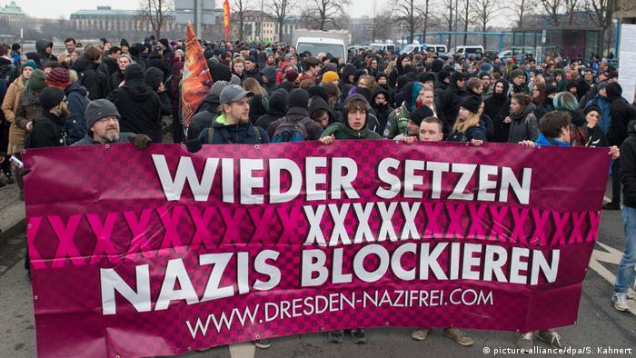 Marchas de protesta antinazis en Dresde, organizadas por la plataforma Bündnis Dresden Nazifrei, el 11 de febrero de 2017