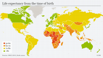 Infografik Lebenserwartung von Menschen zum Zeitpunkt der Geburt ENG
