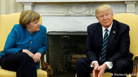 Angela Merkel y Donald Trump en su primera cita política.