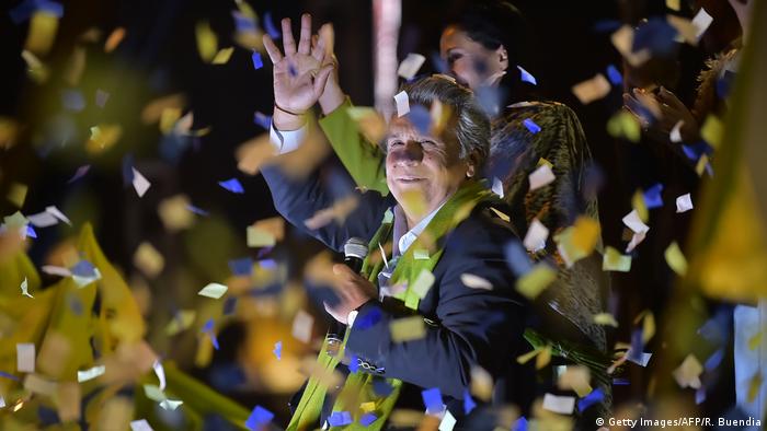 Ecuador PrÃ¤sidentschaftswahlen Jubel Lenin Moreno (Getty Images/AFP/R. Buendia)