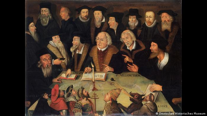 Martín Lutero en medio de reformadores. 