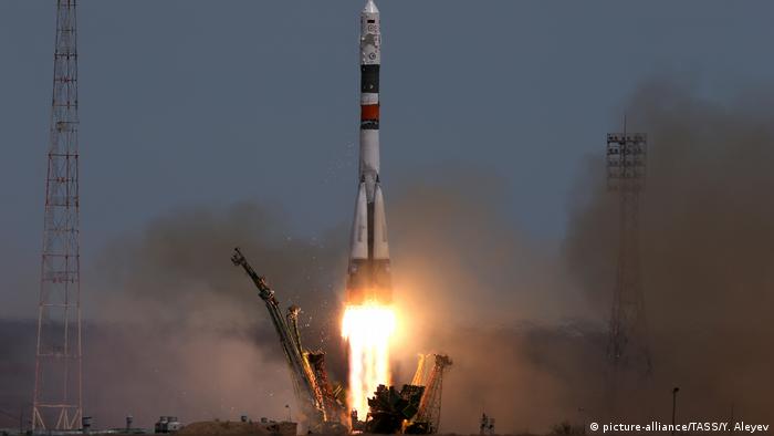 Запуск корабля Союз МС-04 с космодрома Байконур (фото из архива, апрель 2017 года)