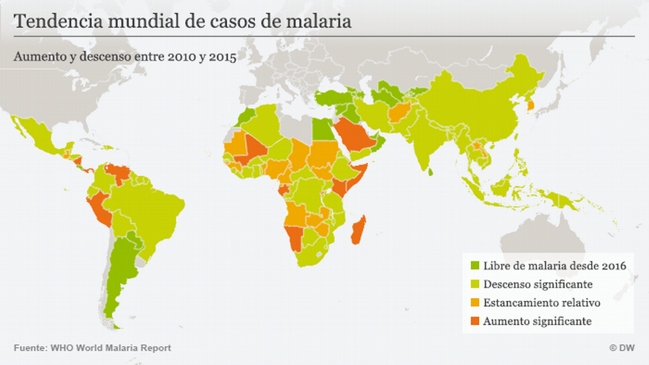 Infografik Karte Entwicklungstendenz von Malaria-Infektionen SPA