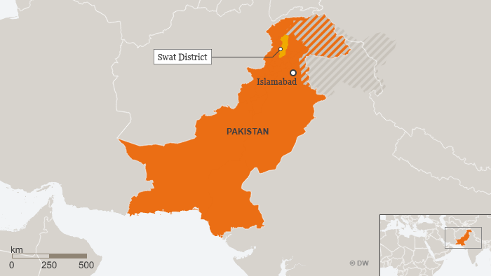 A map of Pakistan highlighting the Swat District