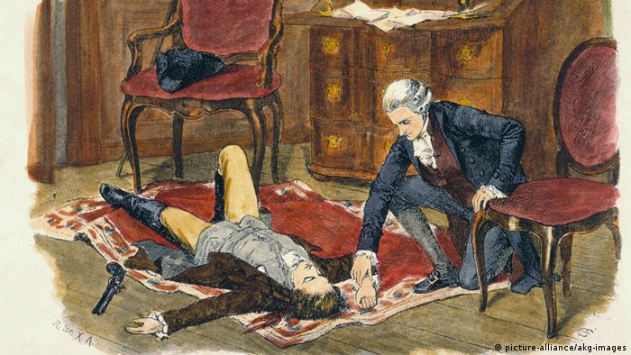 Ilustración del suicidio de Werther, de Goethe.