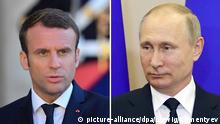 Emmanuel Macron und Wladimir Putin Bildkombo Kombi-Bild