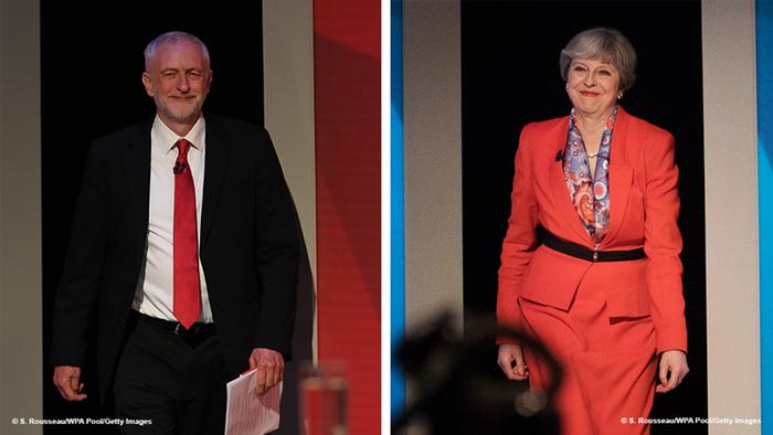 Kombi-Bild Jeremy Corbyn Theresa May TV-Debatte