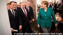 Deutschland G20 Emmanuel Macron, Wladimir Putin und Angela Merkel in Hamburg