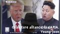 Seoul Donald Trump und Kim Jong Un auf einem Screen