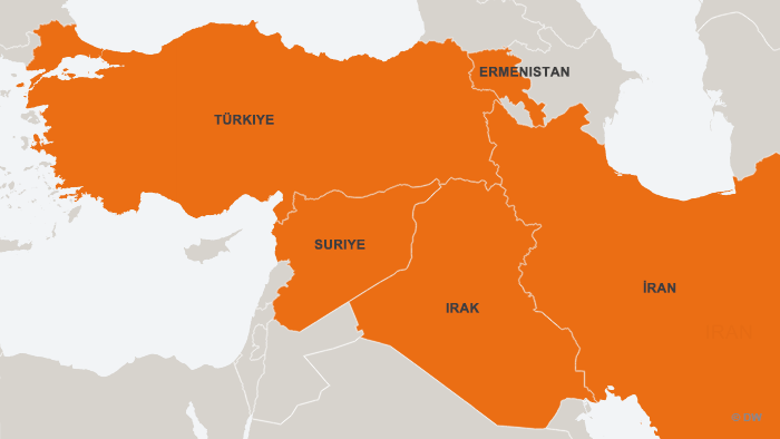 Karte Türkei, Irak, Iran, Armenien, Syrien TUR